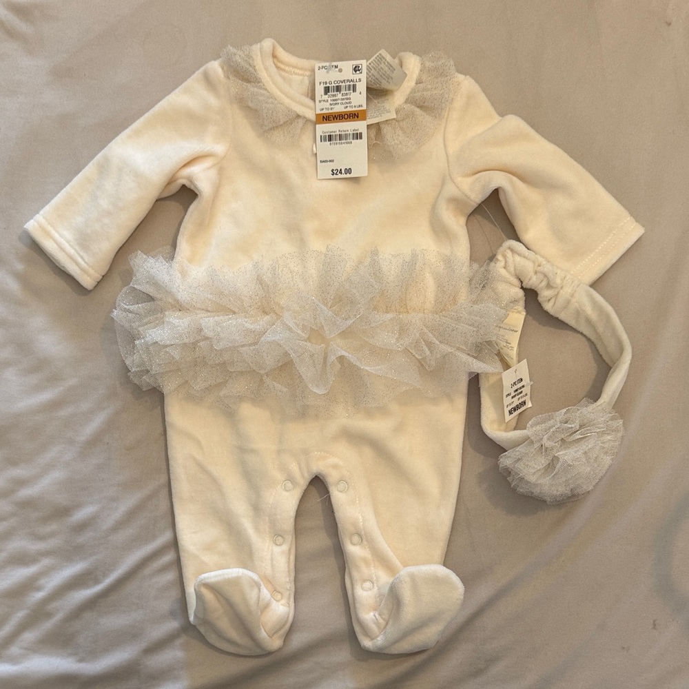 Cream Baby One Piece with Headband